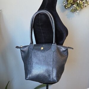 Source Unknown Black Leather Tote with Gold Snap